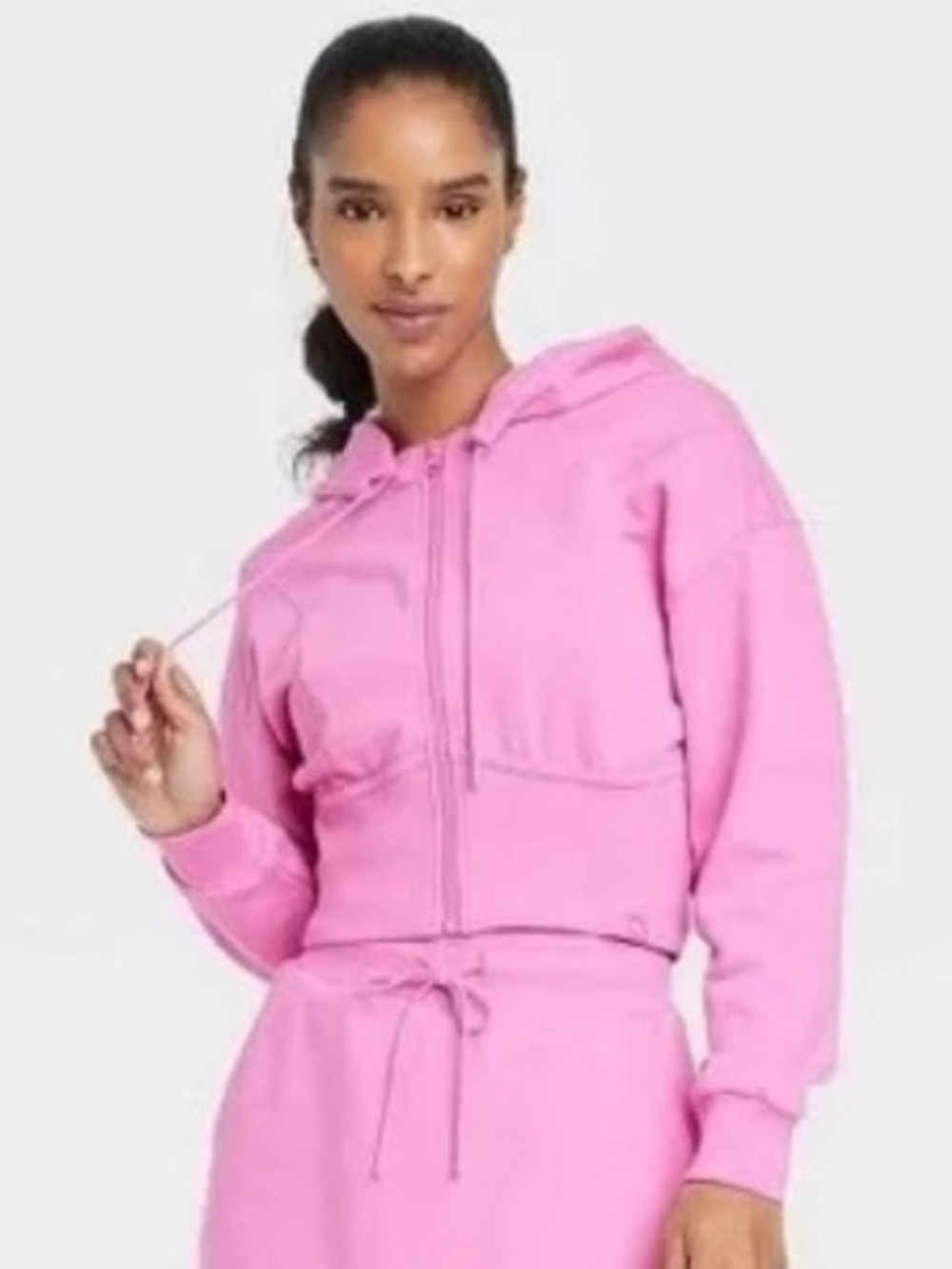 Pink Full Zip French Terry Cropped Hooded Sweatshirt JoyLab Joy Lab XS NWT